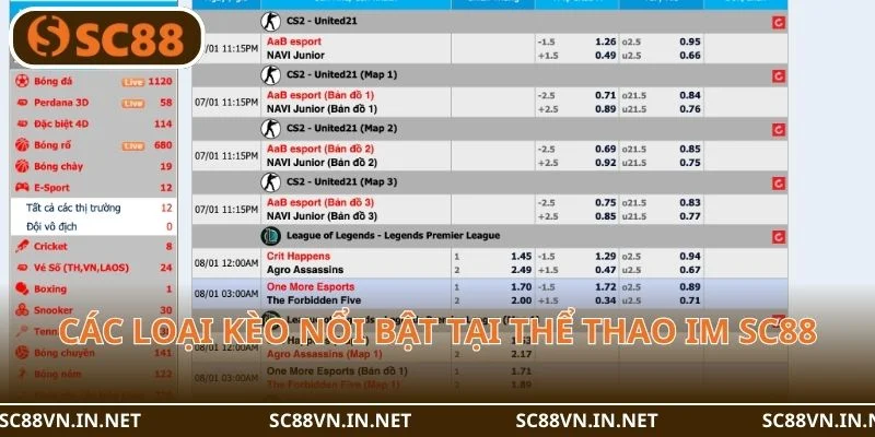 Các loại kèo nổi bật tại thể thao IM SC88.