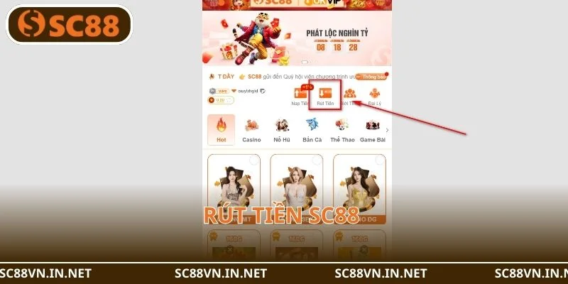 Lệnh rút tiền luôn có mặt tại trang chủ nhà cái SC88