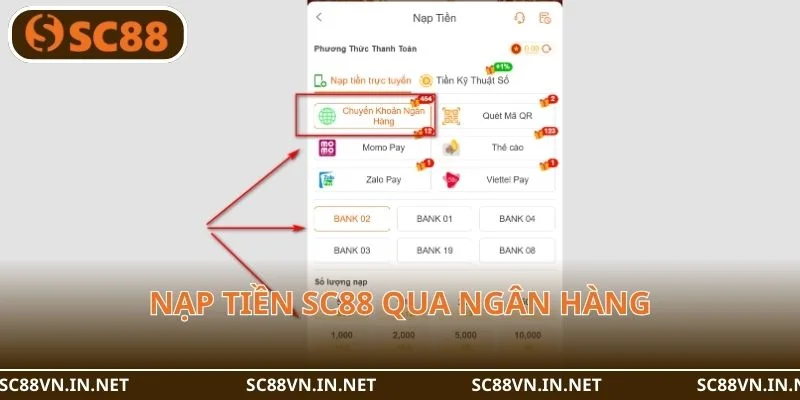 Các bước chuyển tiền vào nhà cái SC88 qua tài khoản ngân hàng dễ hiểu