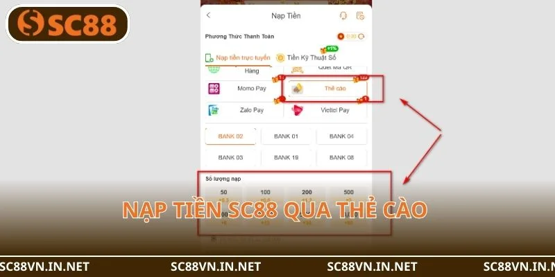 Người chơi có thể nạp tiền cược tại SC88 mà không mất phí