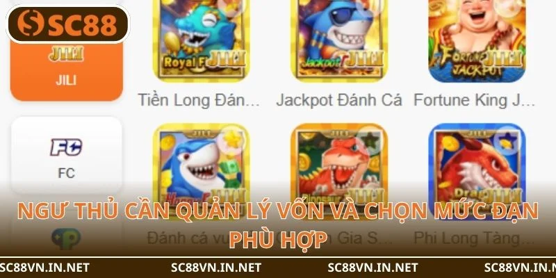 Ngư thủ cần quản lý vốn và chọn mức đạn phù hợp với mình.